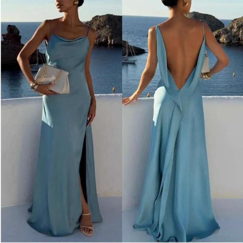 Designer Dresses for Women Satin Long Floor Length Dresses with Slit Backless Dresses Women 2026 Semi-Formal Dresses