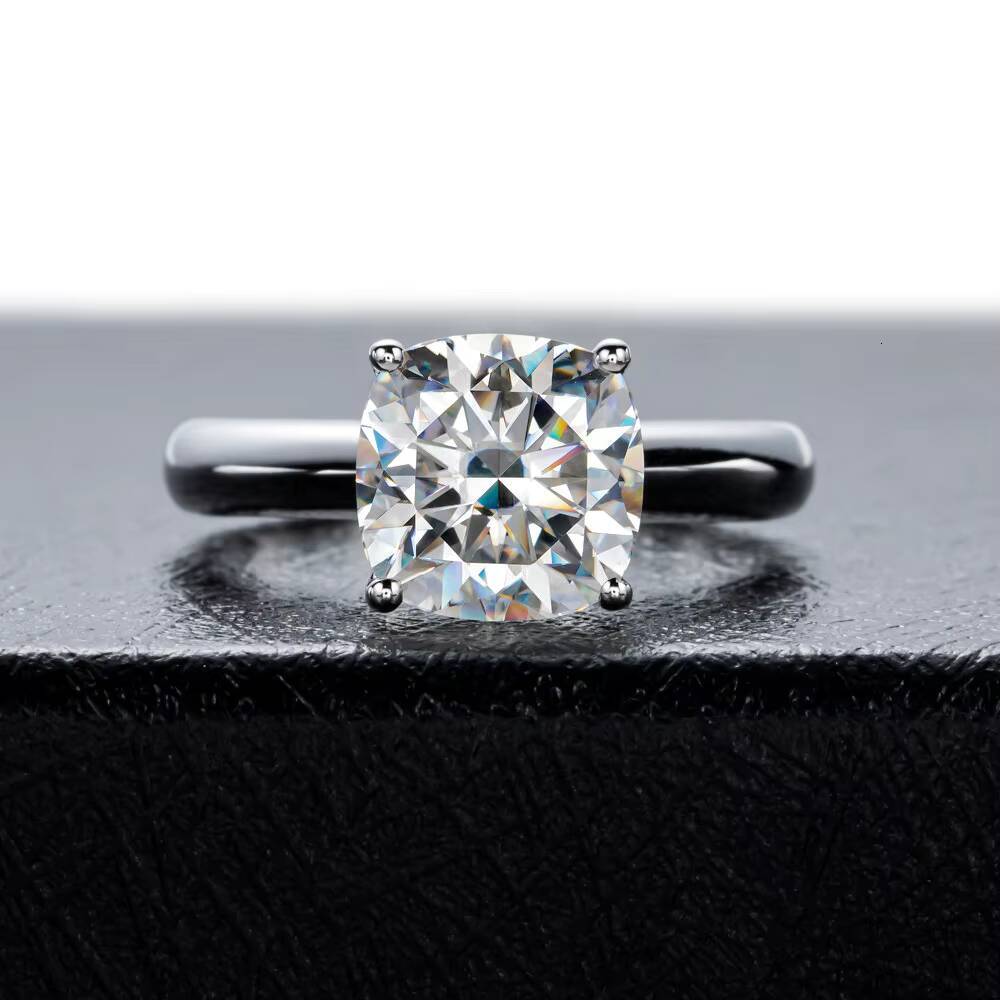 PYQ Classic 35 Ct Cushion Cut Moissanite Solitaire Ring 925 Sterling Silver Light Luxury Minimalist Wedding for Women