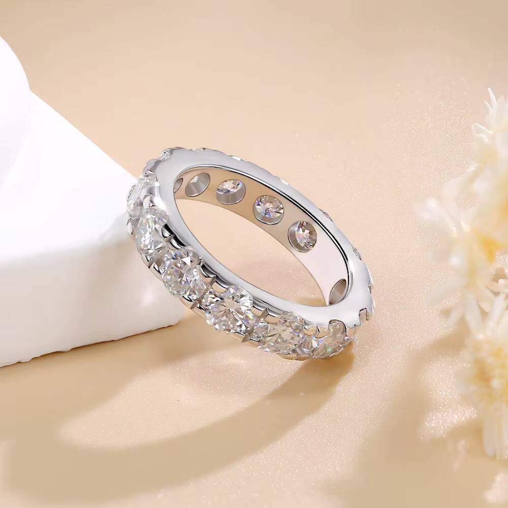 4mm Full Moissanite Eternity Band in S925 Silver 18K Gold Plated Unisex Wedding Ring for Dropshipping