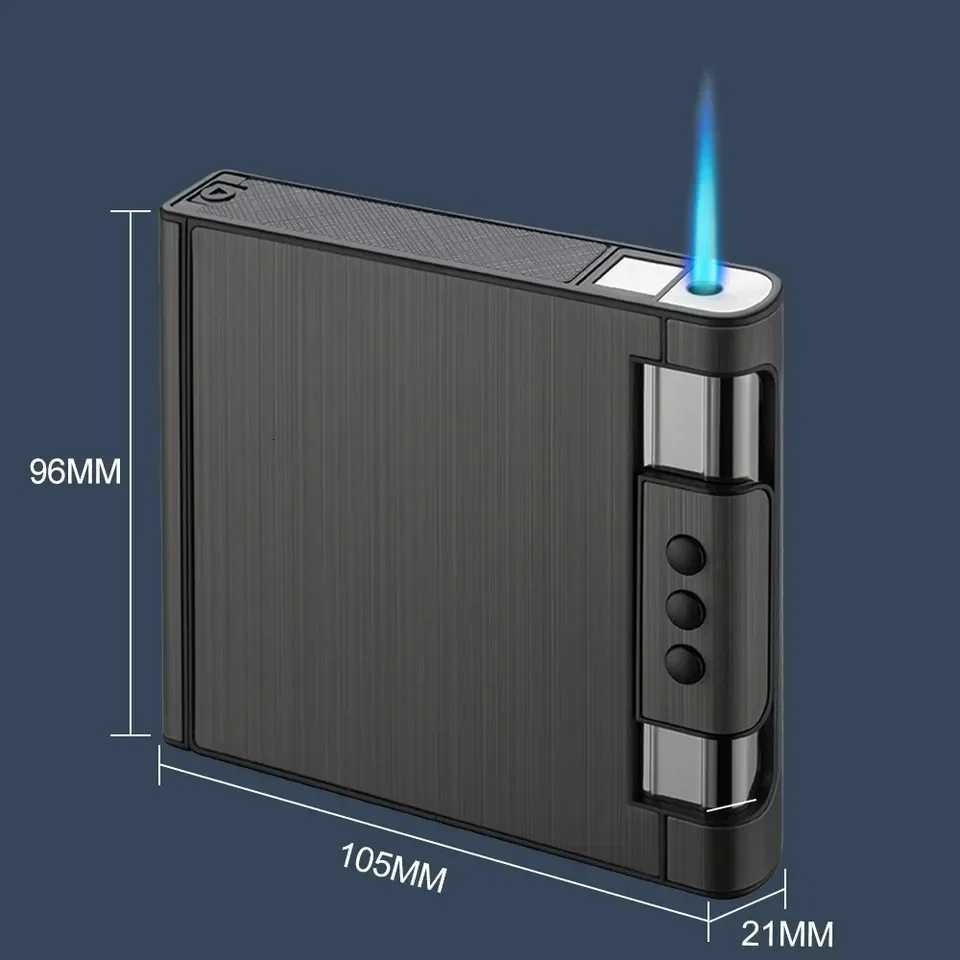 Metal Cigarette Case with Integrated Lighter, Foldable Hard Black Metal Case, 20-Pack Cigarette Case with Wallet - view 6