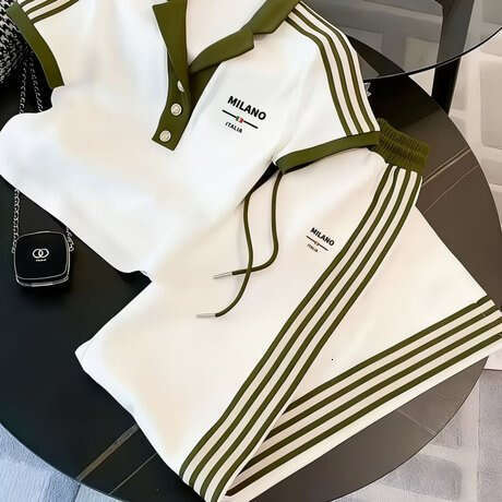 New European And American Fashion Trend Casual Half-Button POLO Shirt Short-Sleeve Long Pants Set Luanyun