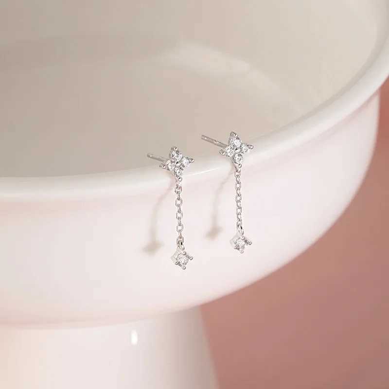 New Silver Color Inlaid Zircon Clover Tassel Earrings For Women Delicate Chain Pendant Earring Party Jewelry Accessories Gifts H260403