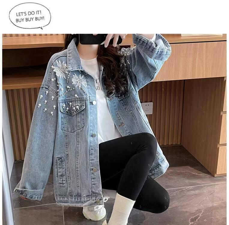 Women's Denim Jacket: Designer Style, Long Sleeve, Embroidered Blue Jean Jacket for Women