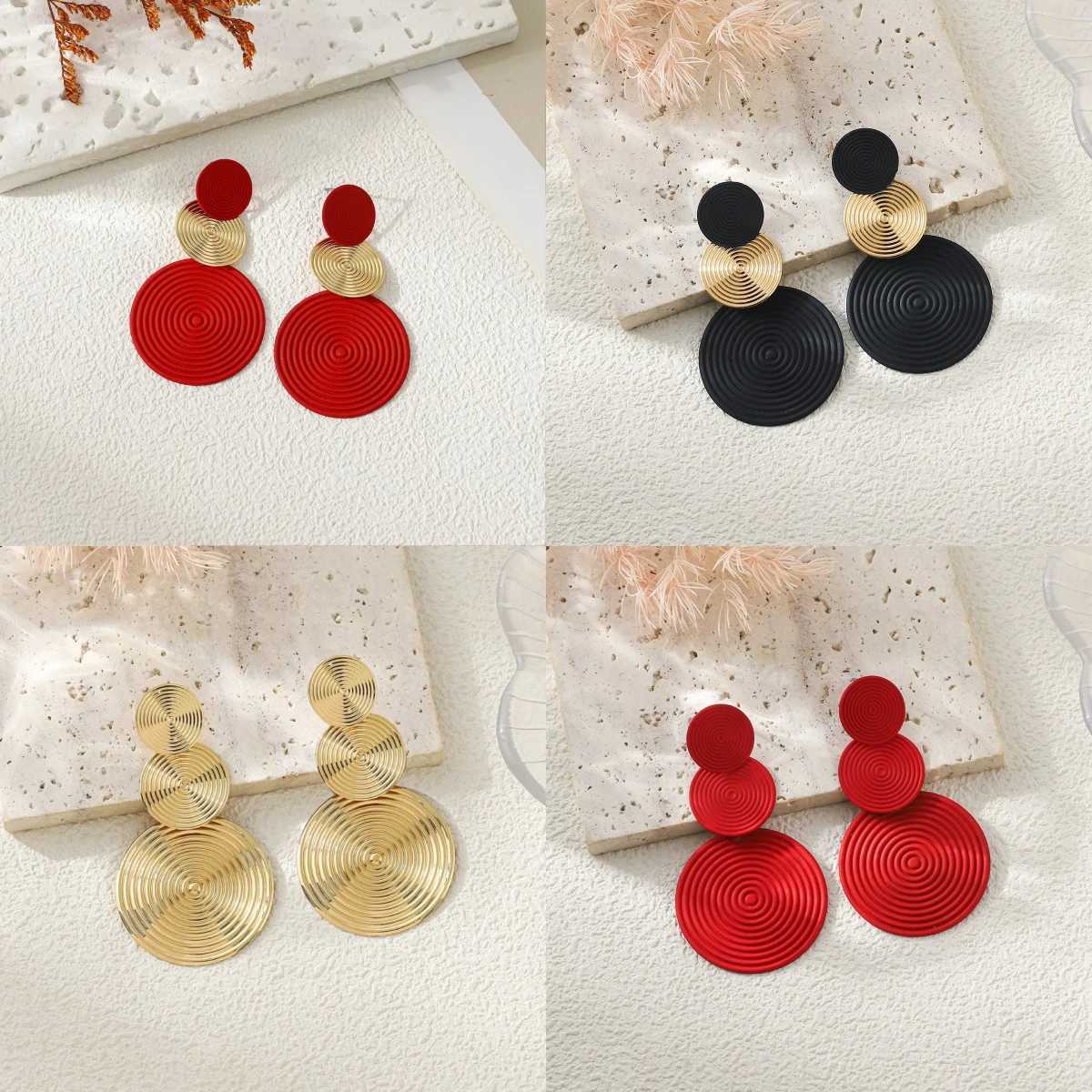 Trendy Stylish Dangle Earrings Trio Circle Design Daily Outfits Party Accessories Fashionable Stuff RED Orange Big Earrings H260403