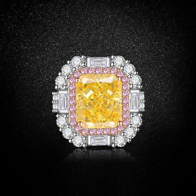 Tiktok Xiaohongshu New Ice Flower Cut High Carbon Square Diamond Ring Electroplated Gold Jewelry One Piece Dropshipping