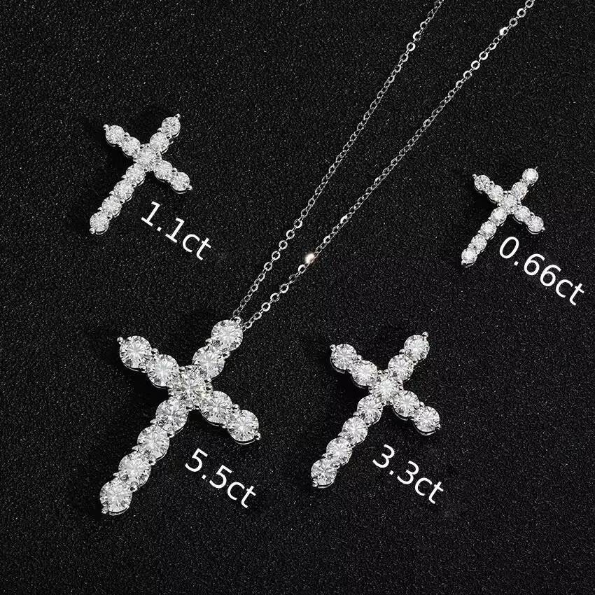 Wholesale Custom Moissanite Cross Necklace 925 Sterling Silver Hip Hop Style Pendant Jewelry for Men Women