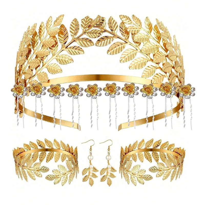 Jardme Retro Golden leaves Jewelry Set for Women Greek Goddess Adjustable Headwear Bracelet Set Baroque Style Jewelry 260318BJ - view 3
