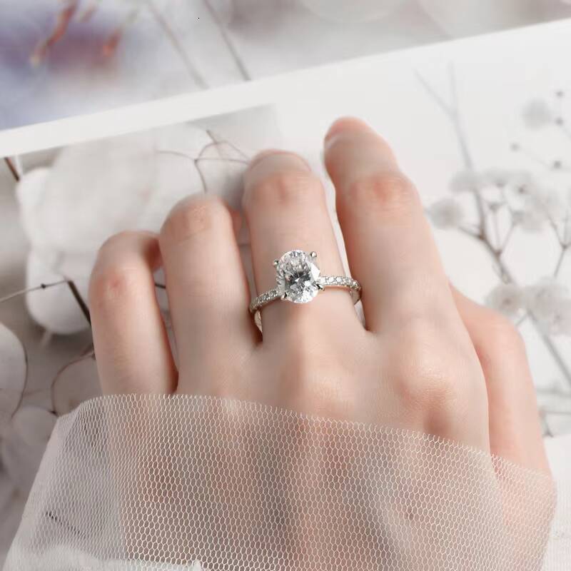 PYQ Luxury 1ct 2ct 3ct 925 Sterling Silver Engagement Rings Oval Cut Moissanite Wedding Rings for Women