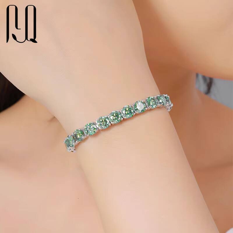 3/4/5/65mm Summer Green Moissanite Tennis Bracelet 925 Sterling Silver Rhodium Plated Round Brilliant Cut Hip Hop Style