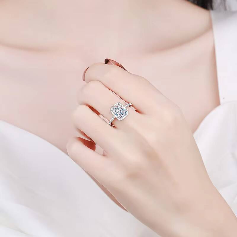 PYQ Vintage Halo Moissanite Diamond Ring 1ct-2ct Radiant Cut 925 Sterling Silver for Womens Wedding Engagement