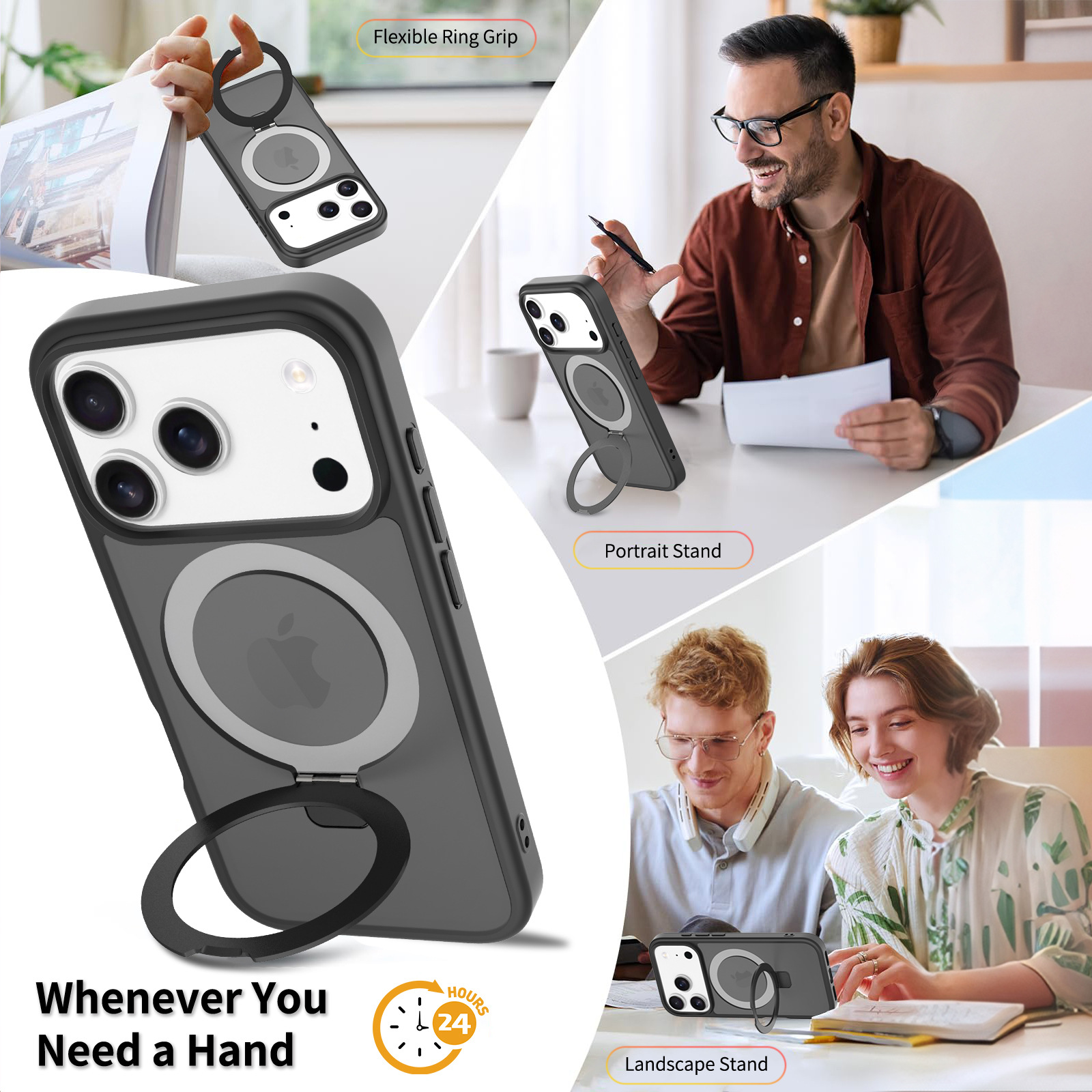 2-in-1 Magnetic Phone Case with Stand, Matte Shockproof Cover for Multi-Models