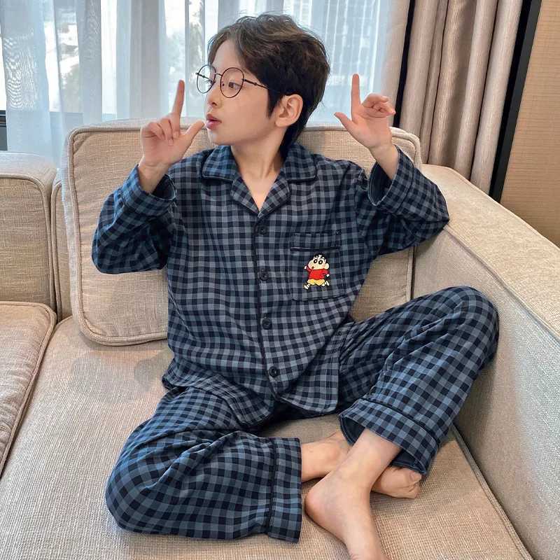 Spring Autumn 2Pcs Crayon Shin-Chan Children Pajamas Anime Kawaii Boys Fashion Cotton Tops Pants Cartoon Parent-Child Homewear H260403