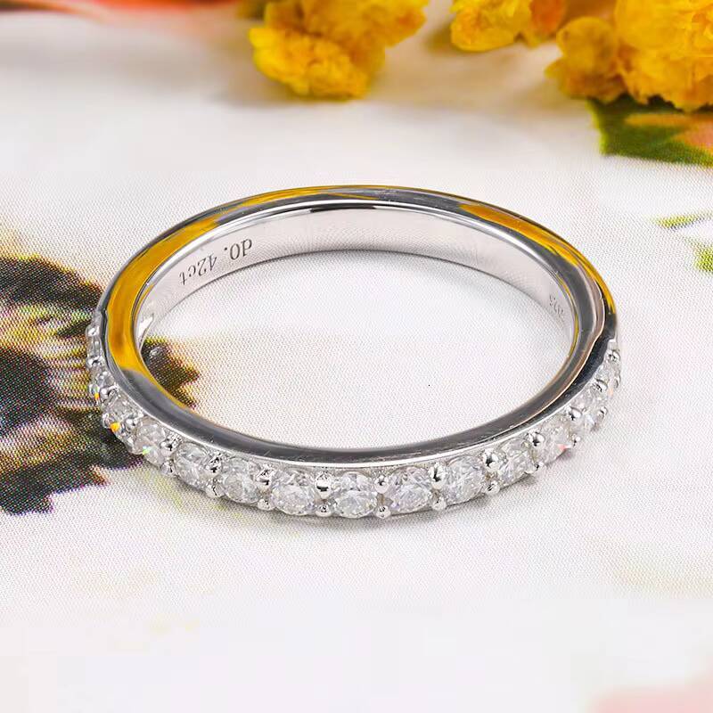 Half Eternity Moissanite Band S925 Silver 18K Gold Plated Stackable Minimalist Ring for Women Factory Wholesale