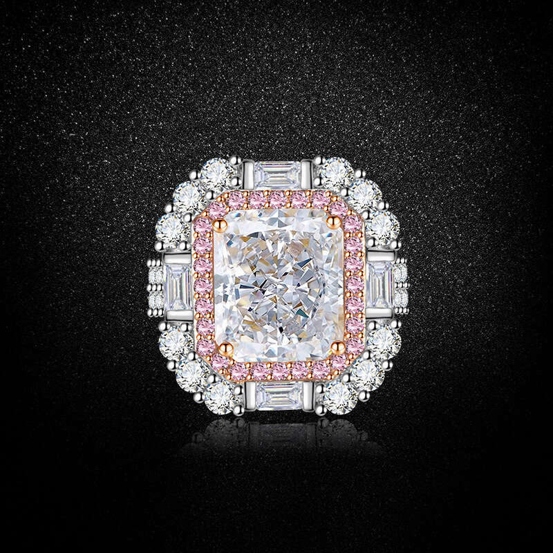 Tiktok Xiaohongshu New Ice Flower Cut High Carbon Square Diamond Ring Electroplated Gold Jewelry One Piece Dropshipping