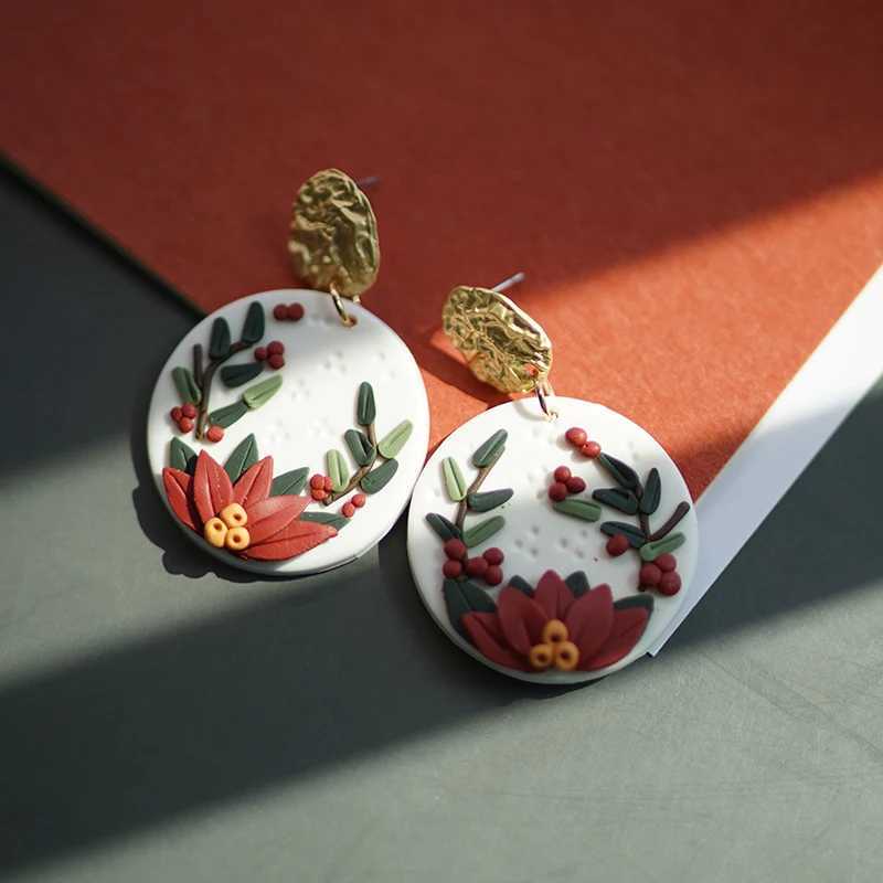 Handmade Crafts Molded Floral Christmas Holiday Multi Colors Shapes Wreath Polymer Clay Pattern Dangle Earrings Sets Jewelry H260403