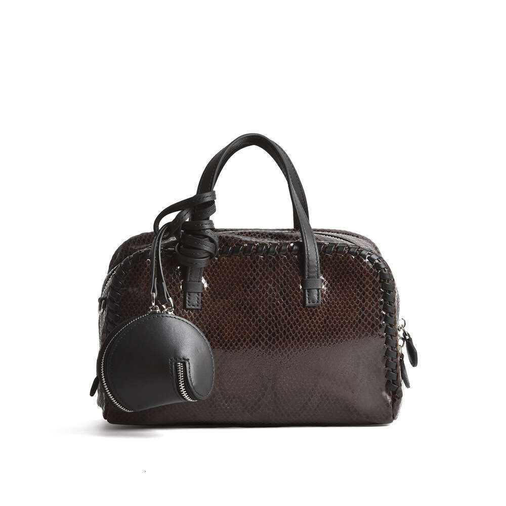 2026 New Women Snake Print Square First Layer Cowhide Leather, Crossbody Shoulder Handbag, Fashion Bowling Bag, High Quality SENYY