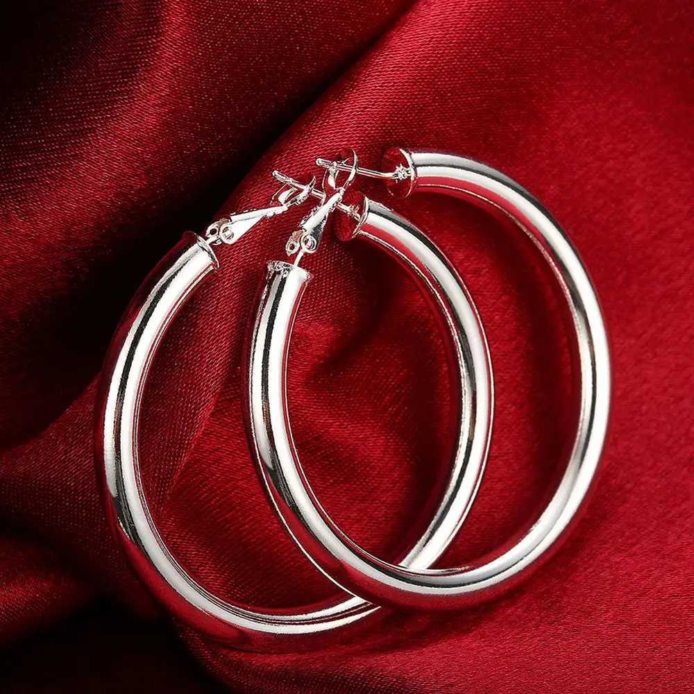 925 Sterling Silver Smooth 50MM Big Circle Hoop Earrings For Women Wedding Engagement Party Fashion Jewelry Christmas Gifts H260403
