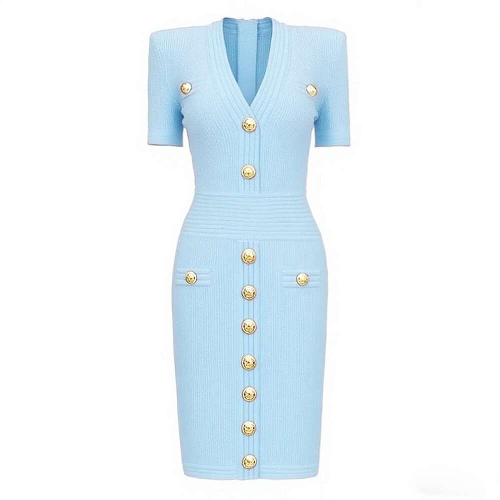 k30 Summer new designer high-quality elongated knitted V-neck slim fit women's short sleeved dress
