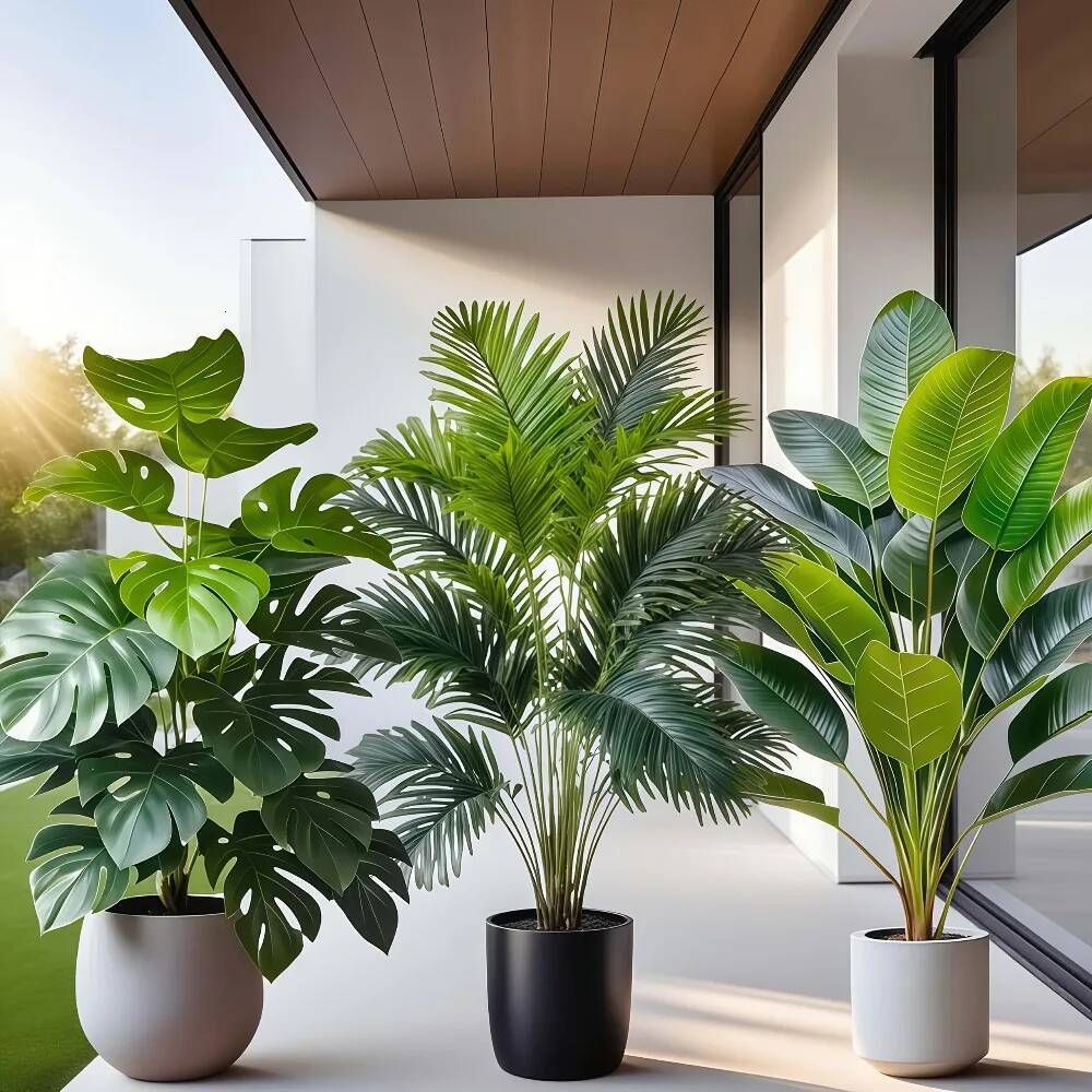 3pcs Large Artificial Areca Palm with 36 Leaves Tropical Plants Suitable for Indoor Garden Decoration Potted Plant ddmydog ddmydog