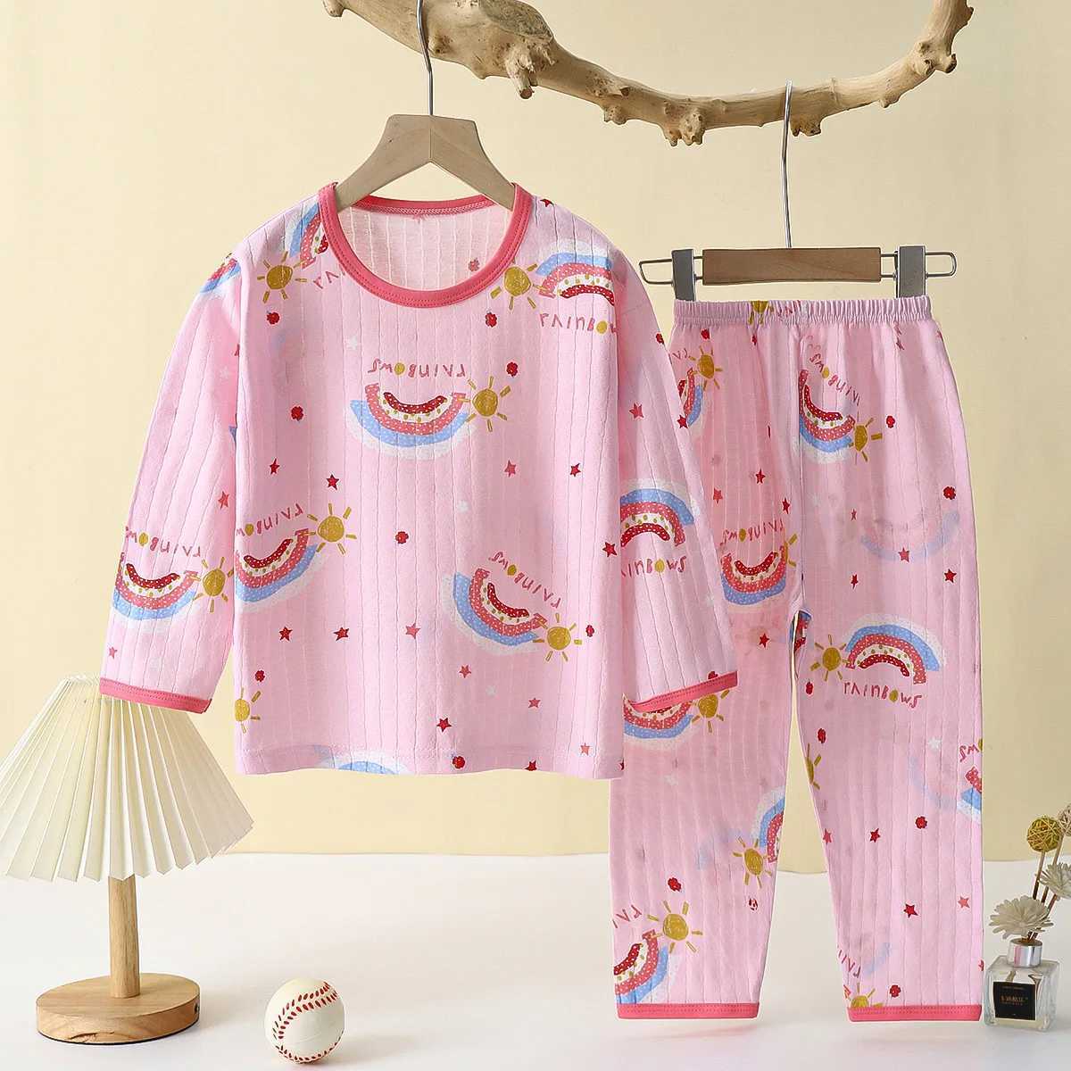 Soft Breathable Cotton Baby Children Pajamas Set Cute Cartoon Long Sleeve Home Sleepwear Set For 0-6 Years Old H260403