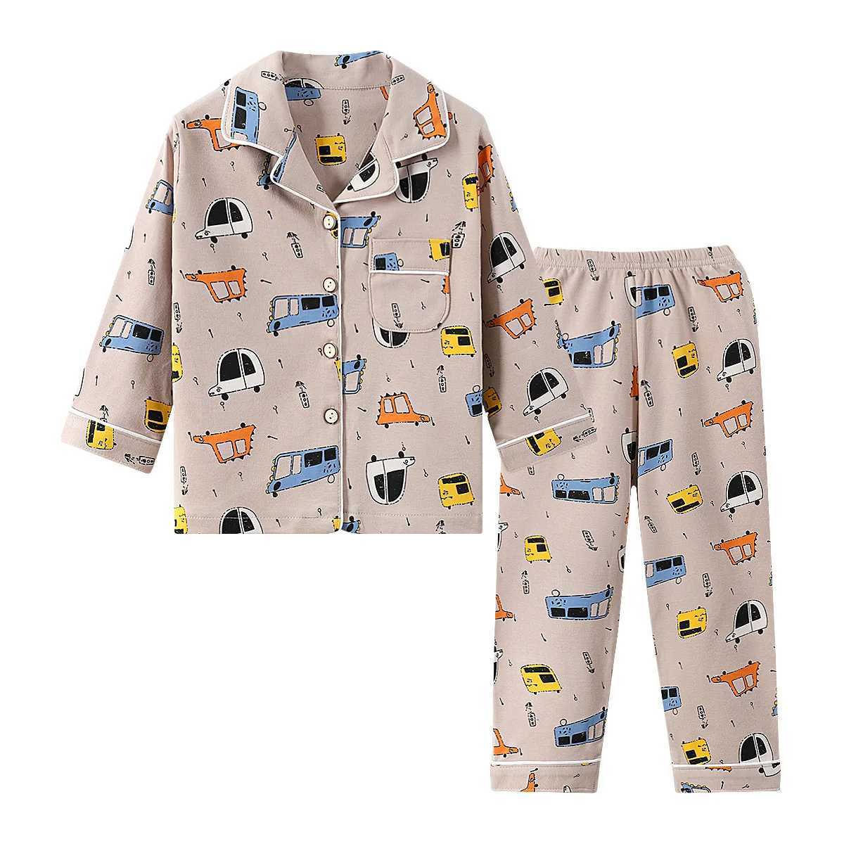Childrens Pajamas Pure Cotton Spring Autumn and Winter Long-Sleeved Suits Boys and Girls Lapel Pajamas and Pajamas Set Boys Sp H260403