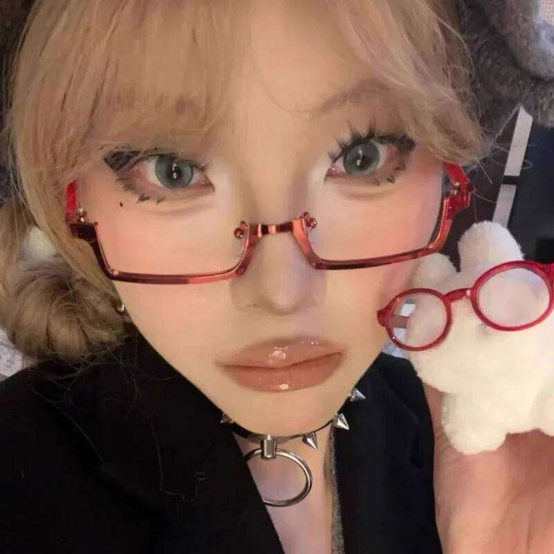 1/2Pcs Y2k Japanese Half-Frame Glasses Women Cosplay Red Black INS Vintage Metal Square No Lense Decoration Eyeglasses Frame