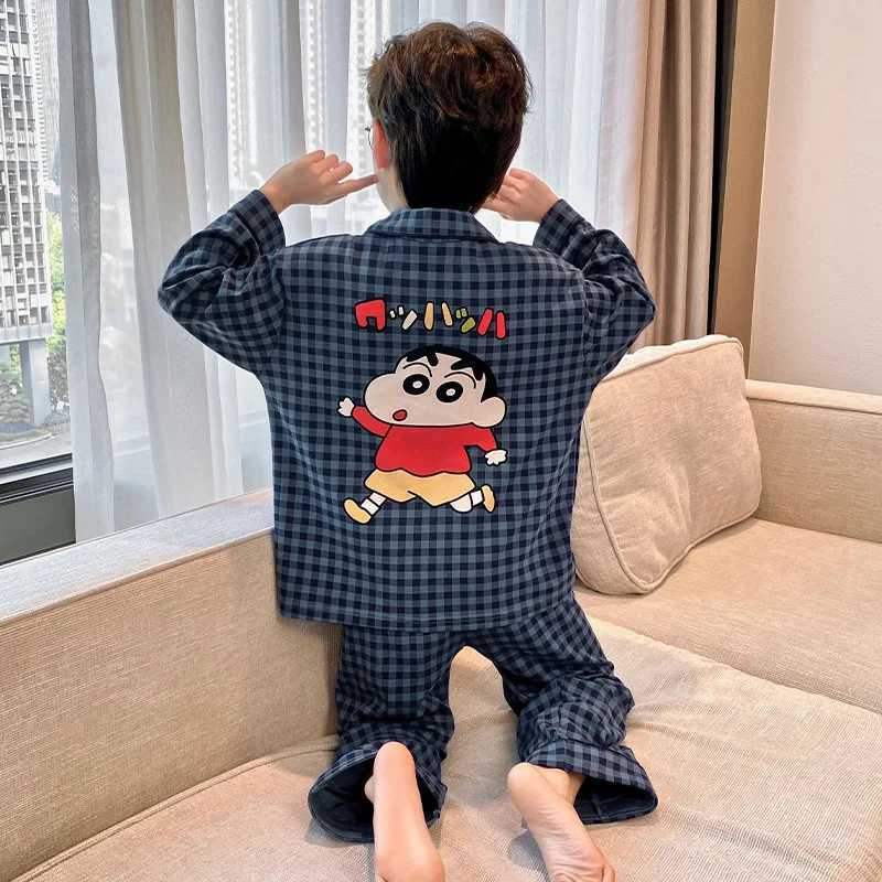 Spring Autumn 2Pcs Crayon Shin-Chan Children Pajamas Anime Kawaii Boys Fashion Cotton Tops Pants Cartoon Parent-Child Homewear H260403