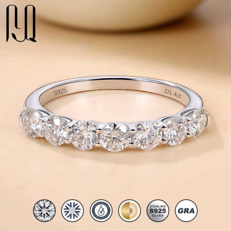 35mm 7-Stone Moissanite Eternity Band S925 Silver 18K Gold Plated Womens Stackable Ring Dropshipping
