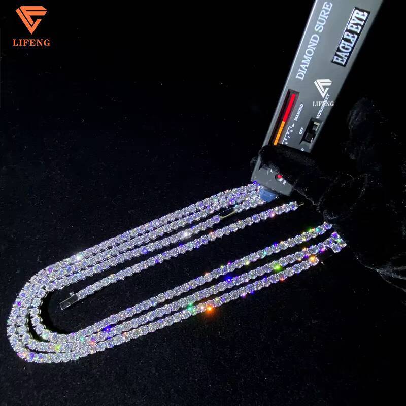 Custom Iced Out Hip Hop Jewelry 6mm VVS Moissanite Diamond Tennis Ball Chain Round Shape 925 Sterling Silver Tennis Necklace