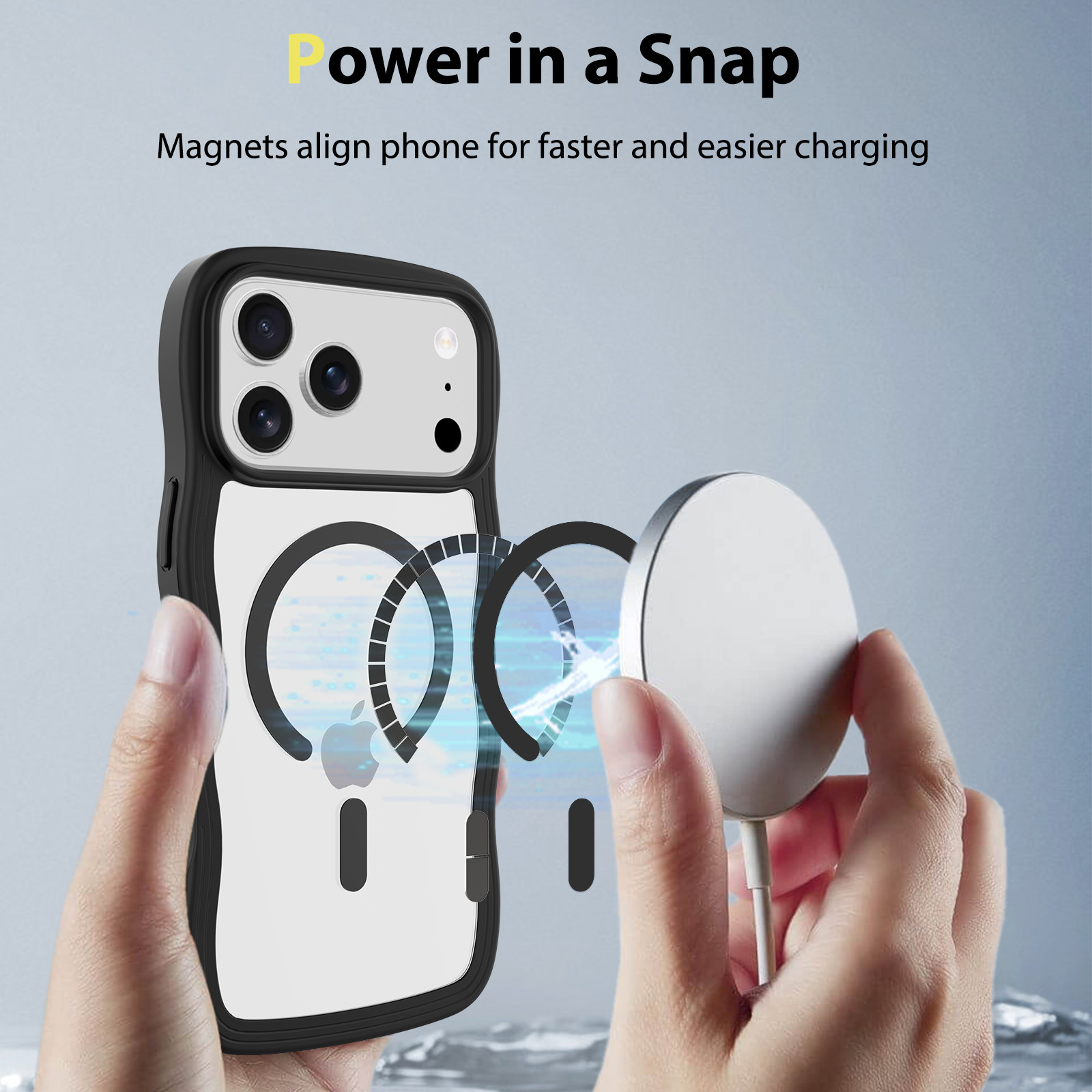 Wavy Edge Clear Magnetic Phone Case for iPhone 17, 2-in-1 Soft Cover for 16 Pro Max
