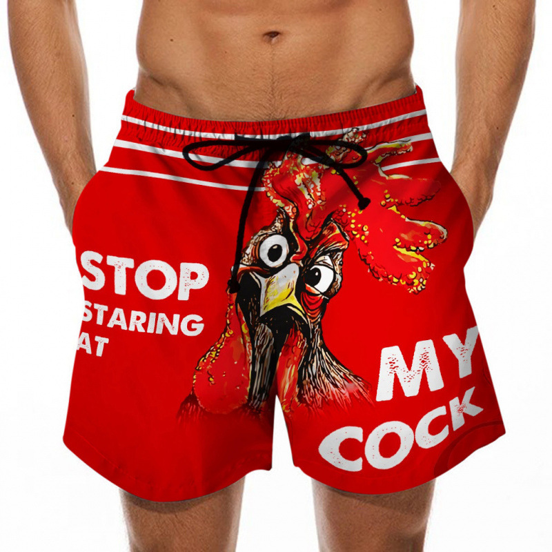 2026 Men's Board Shorts | Fun 3D Digital Printed Creative Chicken Head & Banana Pattern European-American Style Trunks