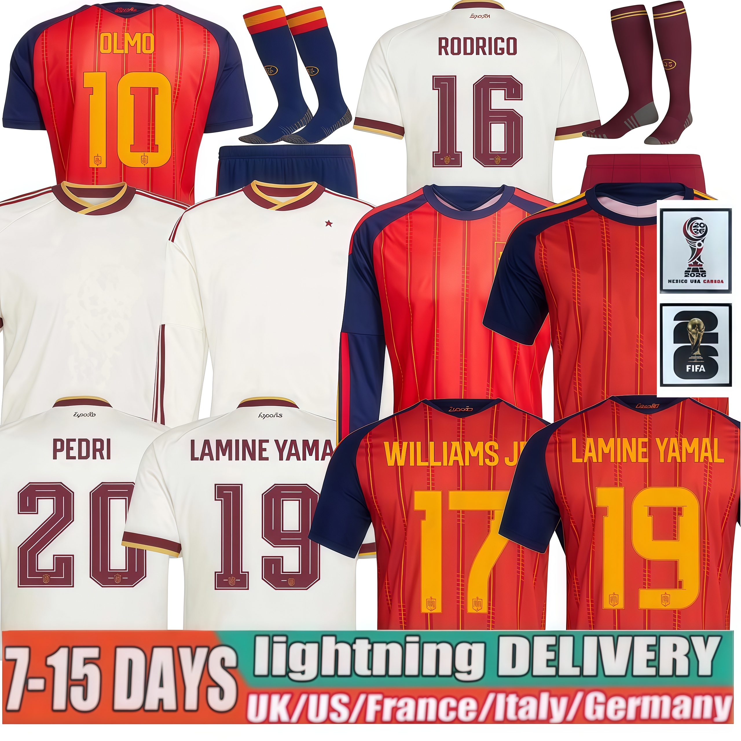2026 World Cup SPAIN Soccer Jerseys PEDRI GAVI LAMINE YAMAL MORATA Carvajal OLMO FERRAN RODRIGO Jersey SPANISH Men Kid Kit Football Shirt CUBARSI MERINO