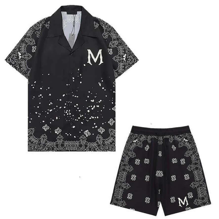 amirashirt Designer Mens Button Up Print amirishirtly 2026 Luxury Summer Fashion shorts splash-ink letter print couple Casual lapel Clothes 7ad