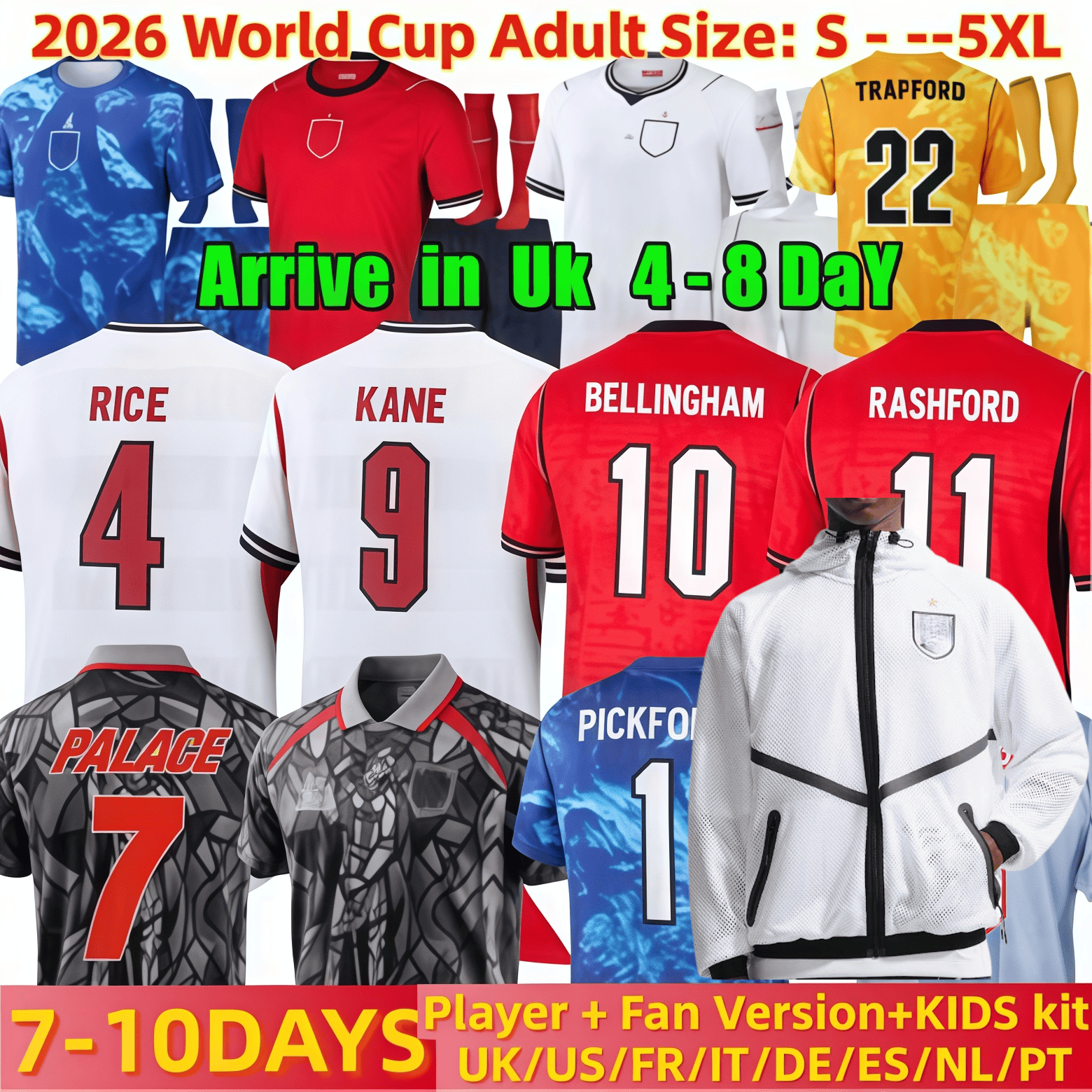 england football shirt 26 27 Palace World Cup Kit KANE Soccer Jersey SAKA PALMER RICE FODEN kids Women Goalkeeper England world cup 2026 football kit shorts