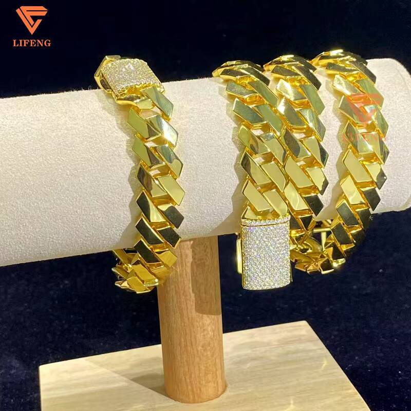 Lifeng Jewelry 20mm 14K Gold Plated Cuban Link Chain 925 Sterling Silver Luxury Punk Hiphop Necklace Miami Plain Cuban Necklace