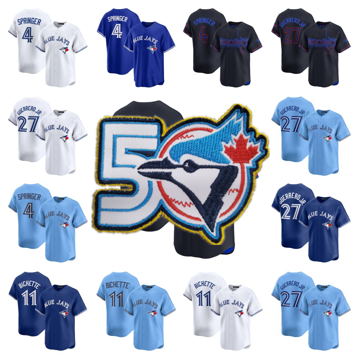 MLB Torontos 2026 50th Anniversary Blue Jays Baseball Jersey Je Carter 27 Vladimir Guerrer Jr. Kazuma Okamoto 4 Gerge Springer 30 Kirk 39 Trey Yesavage 22 Ernie Clement