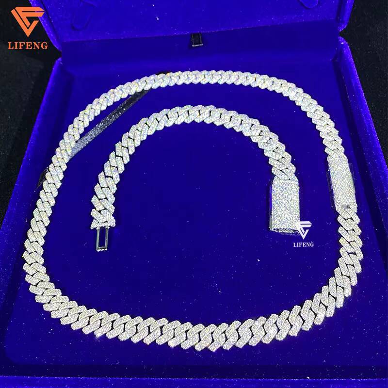 Wholesale 10mm White 925 Sterling Silver Necklace Cuban Link Chain Pass Diamond Test D VVS Moissanite With Gra Certifications