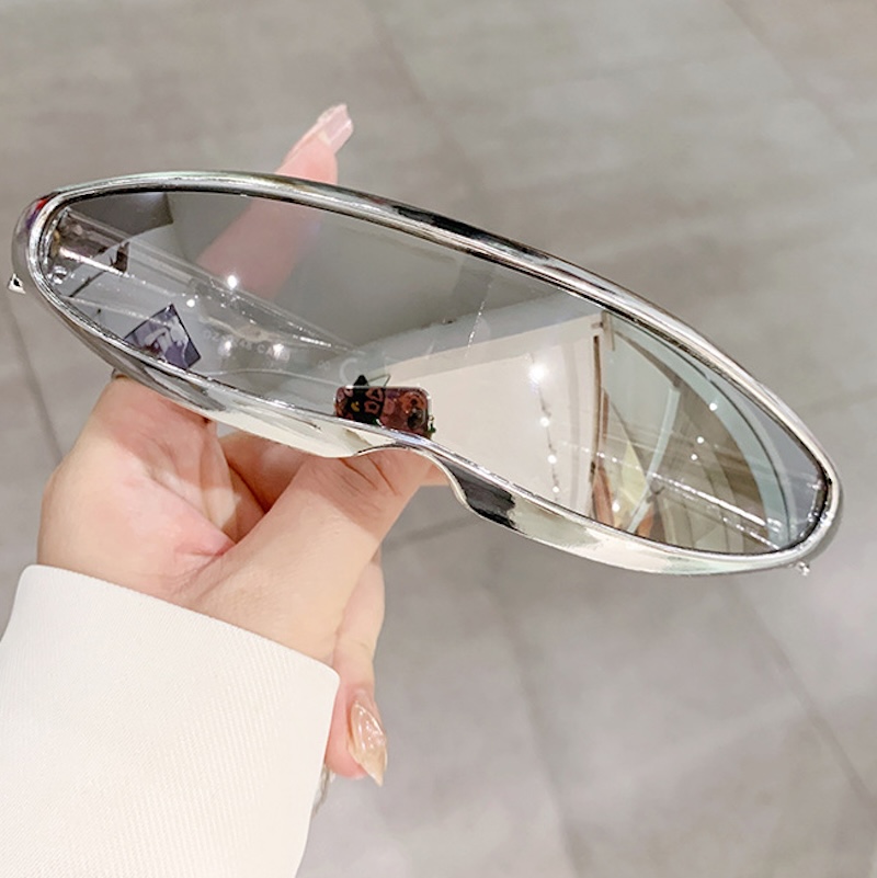 Futuristic One-piece Mirror Personalized Electroplated Sunglasses Women Men Y2K Steampunk Goggles Rave Party Glasses UV400 CB Fashion Accessories