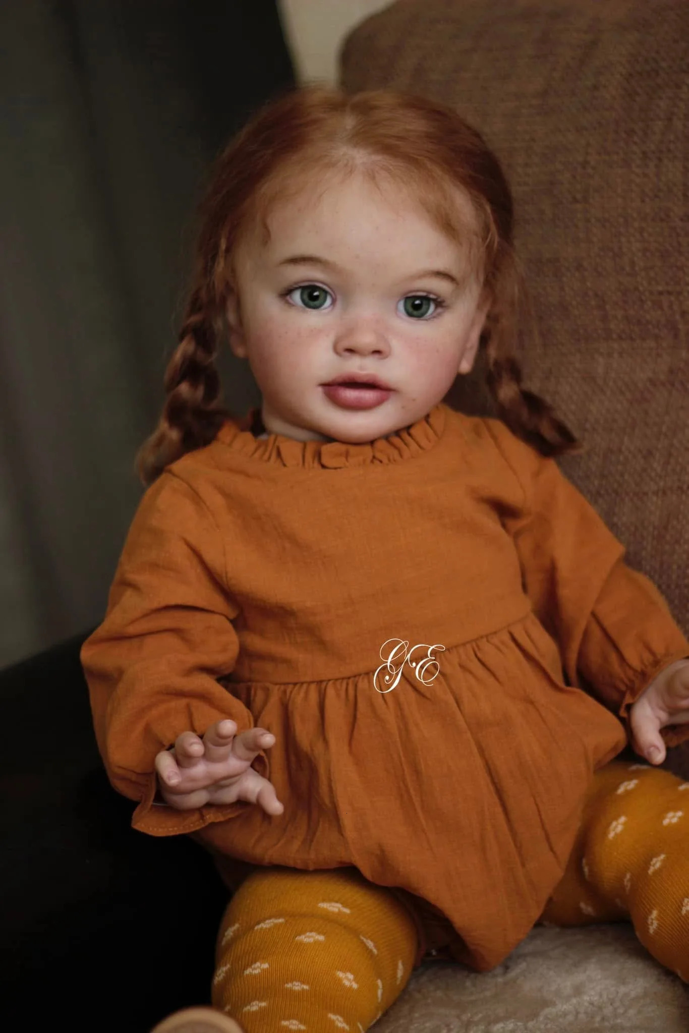 NPK 26inch Pippa Toddler Girl Doll Cute Freckles Red Hair Green Eyes Collectible Toy for Kids 260331