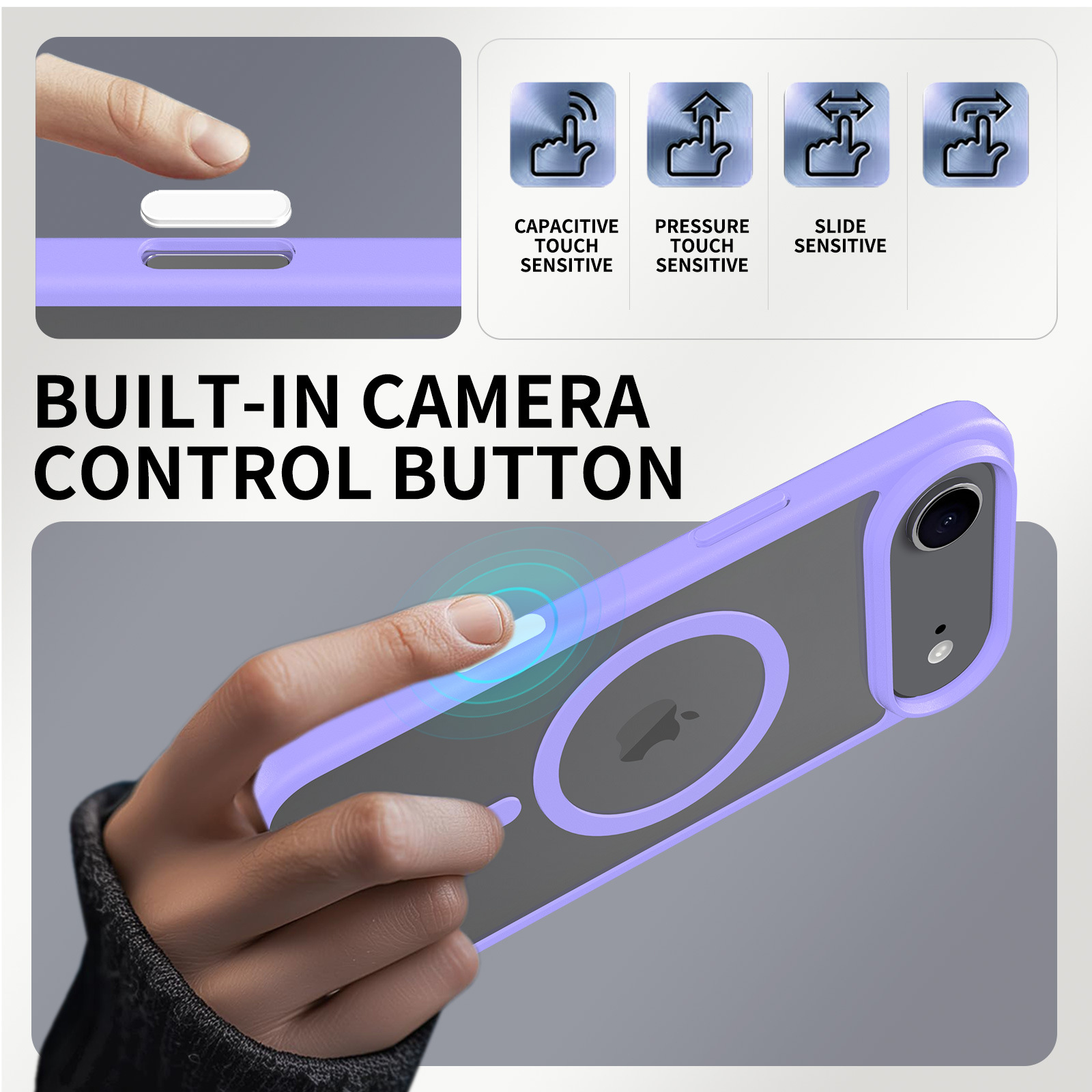 Magnetic Frosted Phone Case for iPhone , Transparent Shockproof Cover with Colored Camera Button