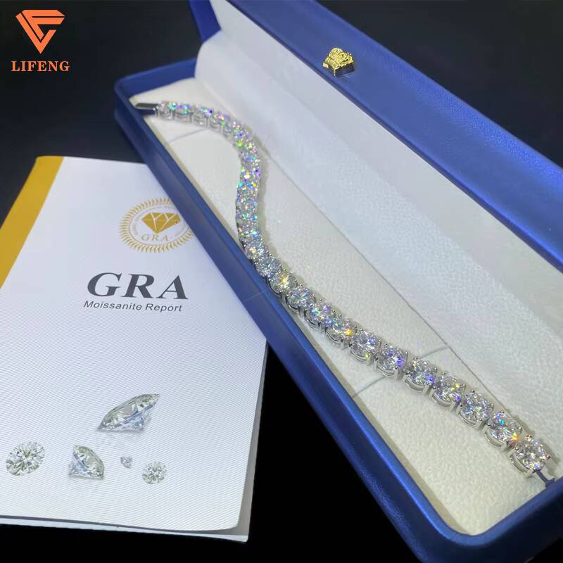 Lifeng Jewelry 8mm Tennis Chain Bracelet Fashion Round VVS Moissanite Silver White Gold Color Diamond Bracelet