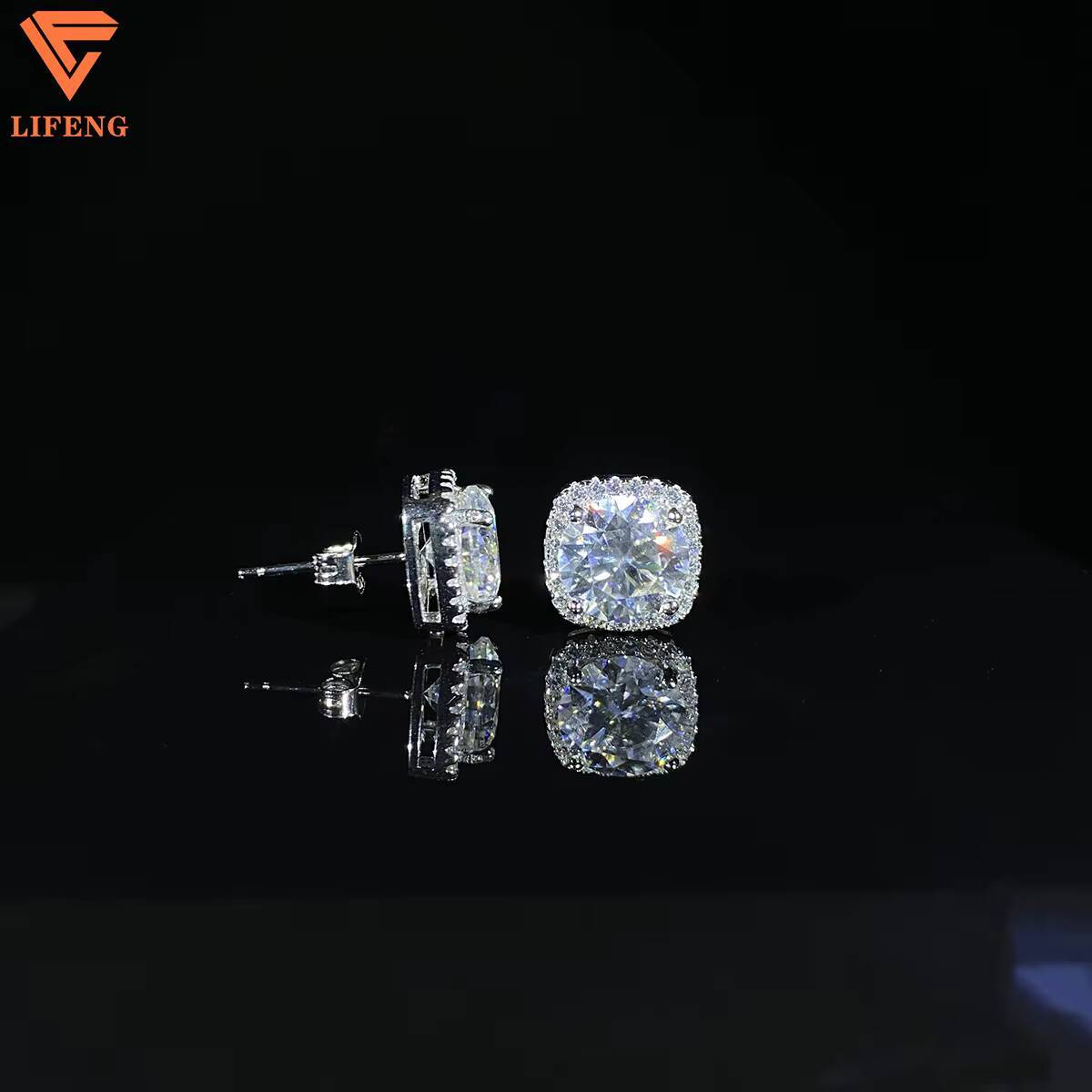 Pass Diamond Tester Moissanite Cube Halo Stud Earrings Luxury 18K White Gold 925 Sterling Silver VVS Mossanite Ear Stud for Men