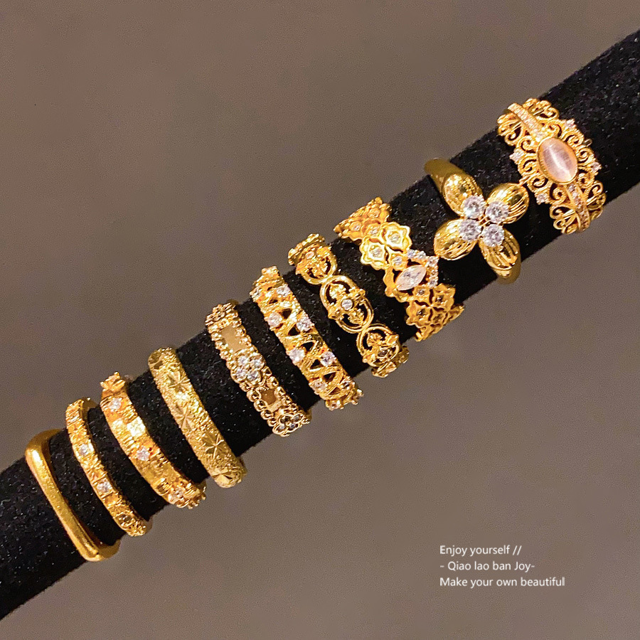 Luxury Brand Designer Jewelry 24K Real Gold Plated Zircon Round Ring Vintage Style Index Finger Ring Light Luxury High-End Feel Women's Jewelry
