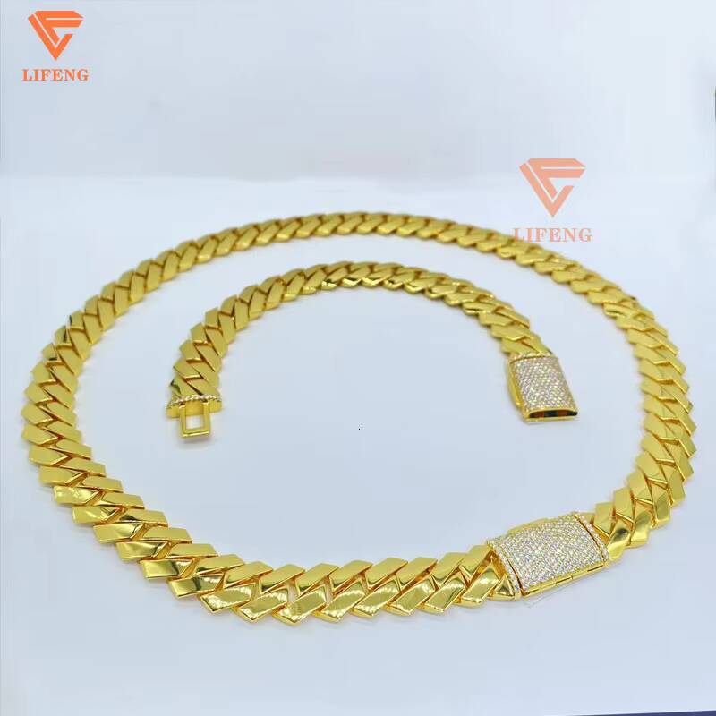 15MM Plain Cuban Chain Custom Moissanite Clasp Hiphop 925 Sliver 18k Gold Plated Iced Out Cuban Link Chain