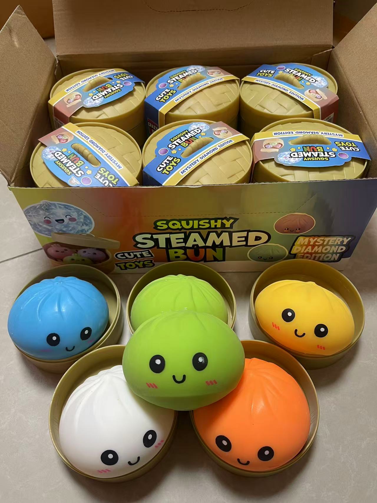 Dumpling Squishy Toy with steamer Box Stress reducing rebound toy Stress Relief Sensory Ball Decompression Toy For Adults