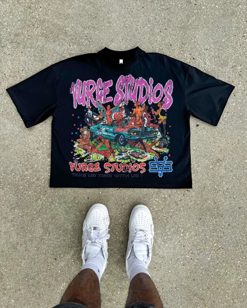 Y2K Trendy Mens Cotton T-Shirt graphic t shirts Casual Couple Matching Shirt Vintage Streetwear Top 260402
