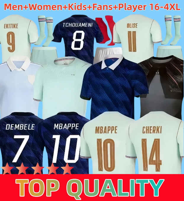 S-4XL french World Cup 2026 soccer jersey 26 27 Franceh Kit MBAPPE Home Away Maillots de foot enfants Men Football Shirt Kit THAUVIN BARCOLA OLISE EKITIKE KANTE DEMBELE
