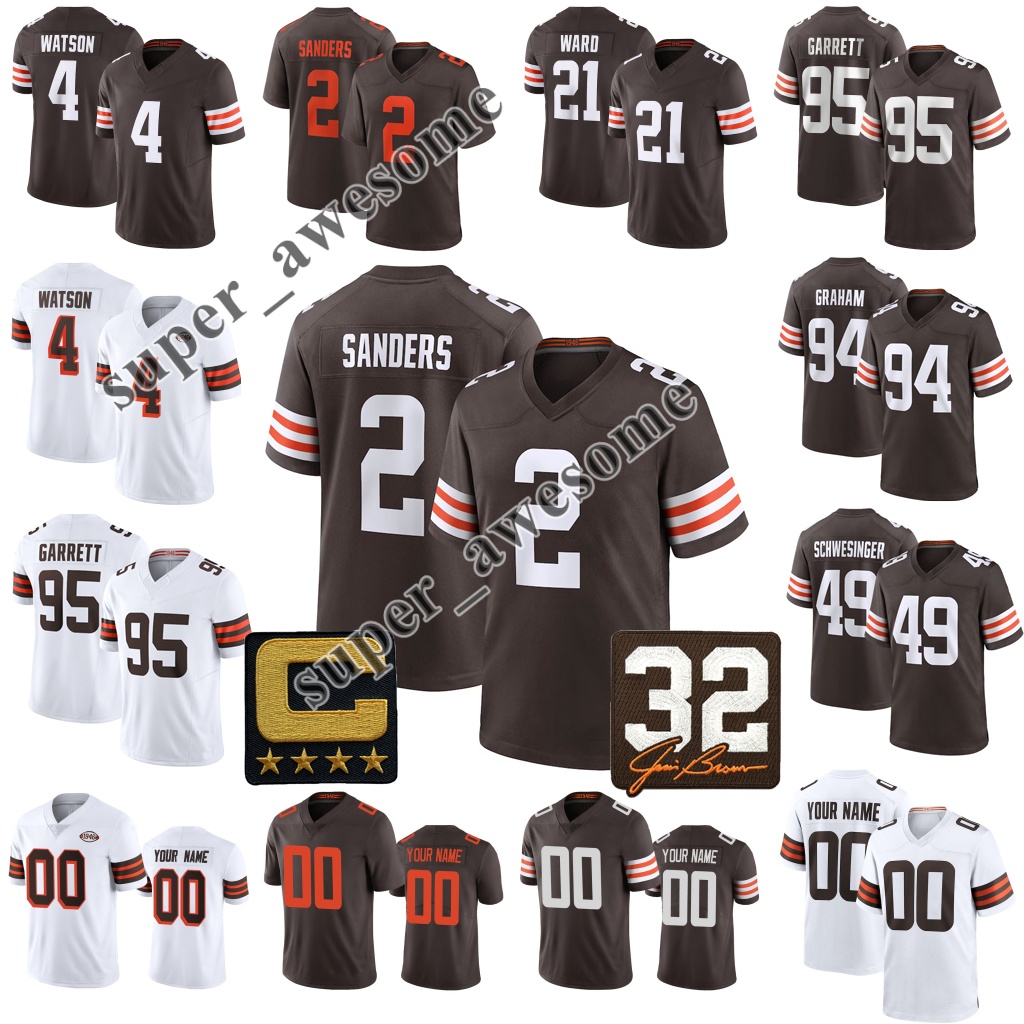 Myles Garrett Football Jersey 2 Shedeur Sanders Deshaun Watson Quinshon Judkins Jerry Jeudy Carson Schwesinger Quincy Williams Jim Brown David Njoku Denzel Ward