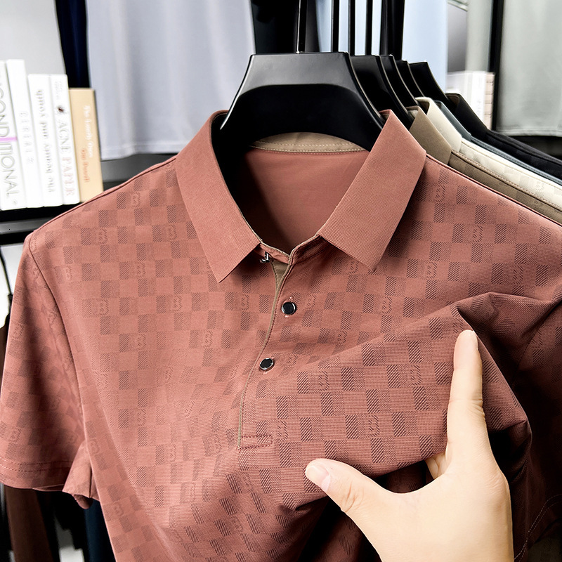 Luxury Brand Designer Ice silk cool summer business casual printed short-sleeve T-shirt for young and middle-aged men with a simple and elegant collar