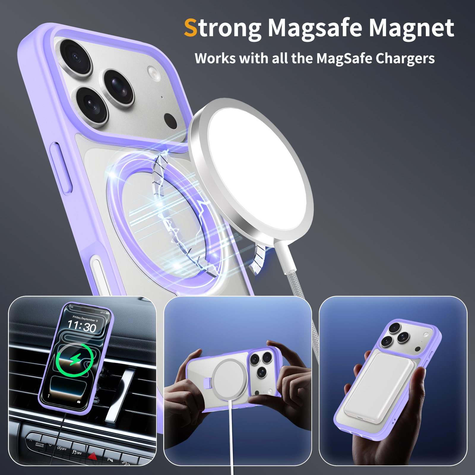 Magnetic Phone Case with Stand for iPhone 17 Pro, Clear 2-in-1 Shockproof Cover for 17 Air